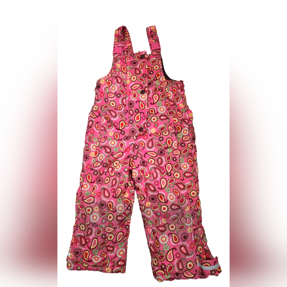 Hanna Andersson Outdoor Girl's Pink Floral One Pc Snow Ski Bibs sz 3T (90)